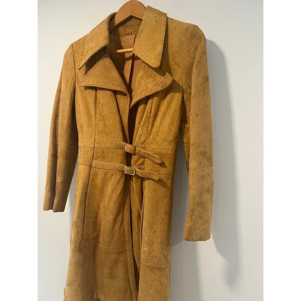 1970s RARE Vintage Leather Patchwork Trench Coat Removable Bottom Small JL - Picture 5 of 16